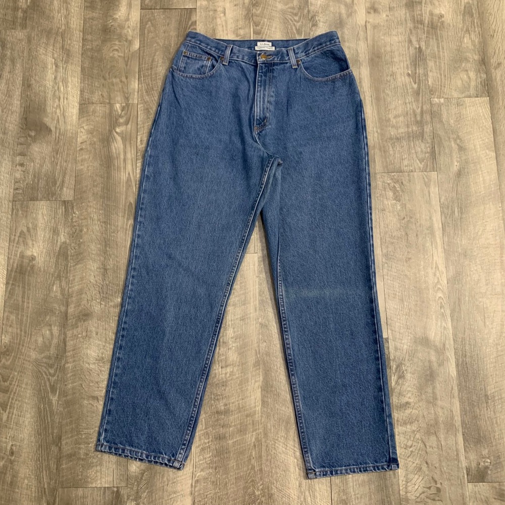 LL Bean Womens Size 14 Blue Denim Jeans High Waisted Relaxed Fit Cotton Casual